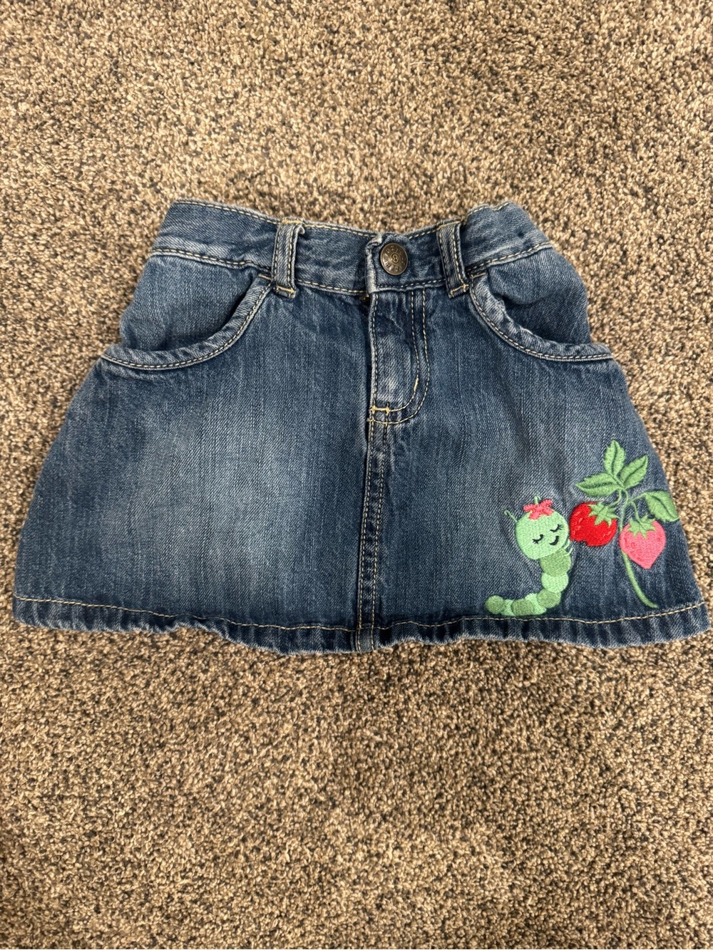 Crazy 8 Denim Skirt with Strawberry & Worm Embroidery - Blue